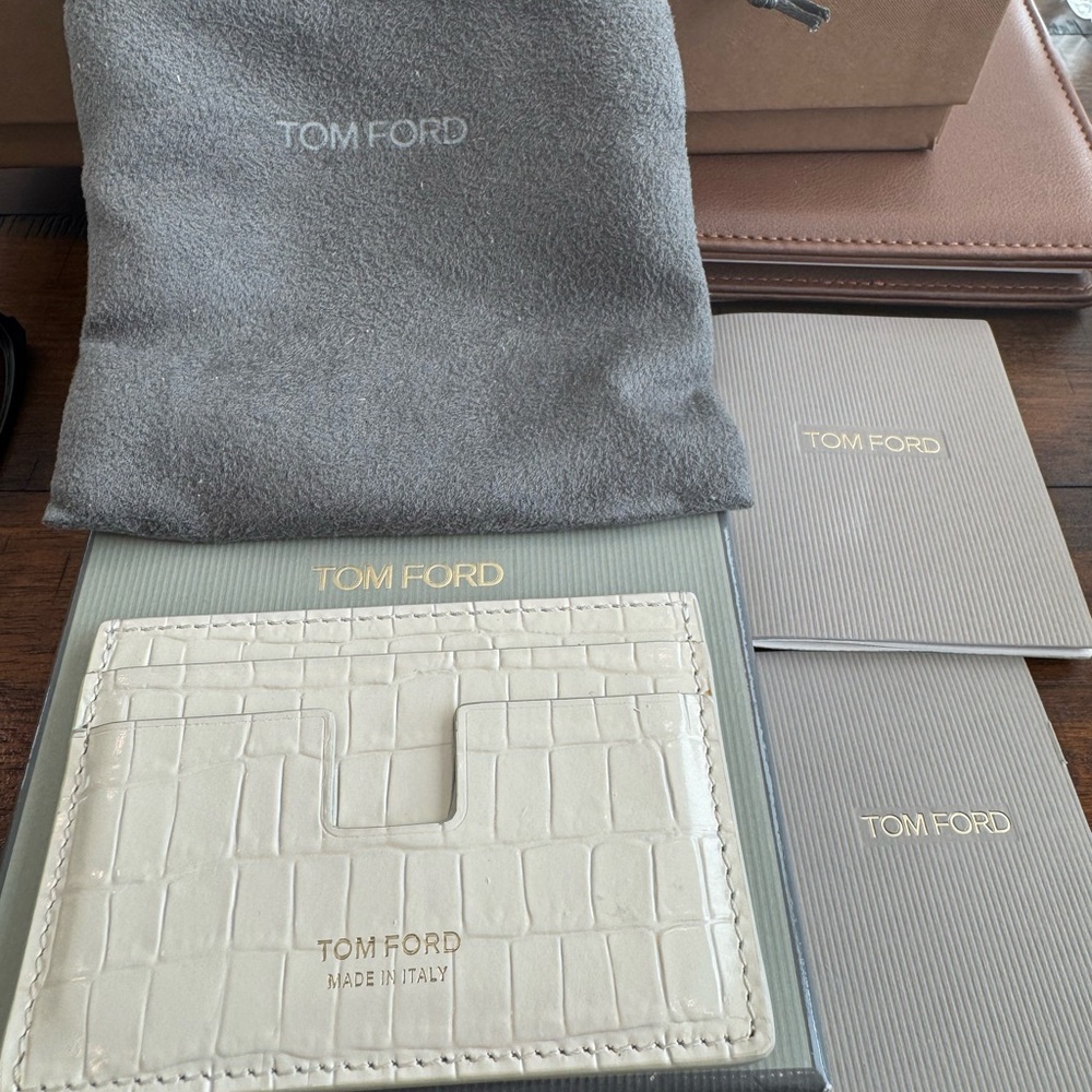 Tom Ford Ivory Embossed Croc Leather Card Holder